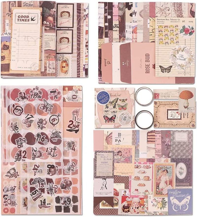 RANUR 346pcs Vintage Aesthetic Scrapbook Kit with Stickers, Art Bullet Junk Journal Kit with Journaling or Scrapbooking Supplies Journal Planners Paper Stickers Craft Notebook Collage (Brown) - Image 5