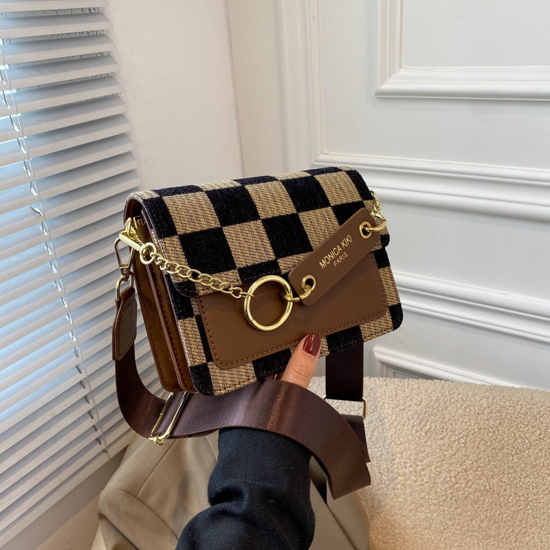 Spring Bag For Women, High-End, Exquisite, Fashionable And Versatile, Checkerboard Plaid Pu Crossbody Bag, Niche Ins Small Square Bag - Image 5