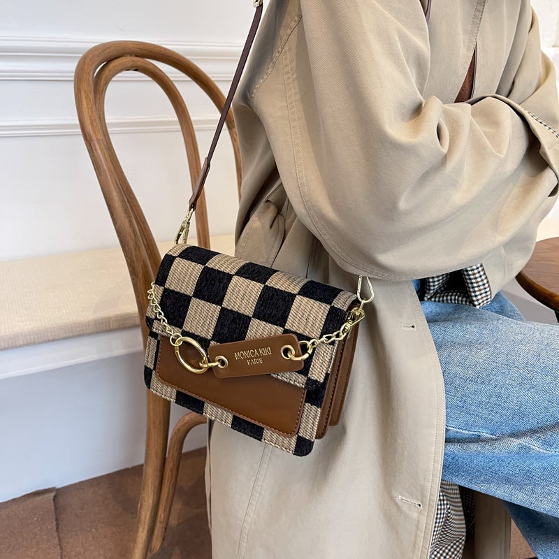 Spring Bag For Women, High-End, Exquisite, Fashionable And Versatile, Checkerboard Plaid Pu Crossbody Bag, Niche Ins Small Square Bag - Image 3