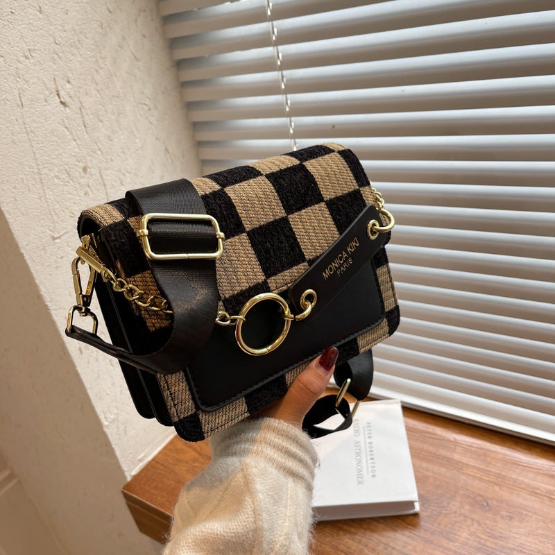 Spring Bag For Women, High-End, Exquisite, Fashionable And Versatile, Checkerboard Plaid Pu Crossbody Bag, Niche Ins Small Square Bag - Image 1