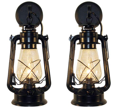 Muskoka Lifestyle Products Rustic Farmhouse Lantern Set of 2 Electric Lantern Wall Fixtures with Glass Globe Black Finish 