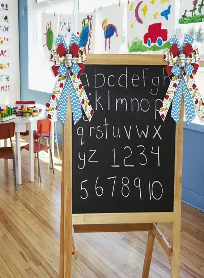 On-Airstore أقواس كبيرة لتزيين أكاليل العودة إلى المدرسة، أقواس من الكتان والخيش بلون أزرق تفاحي مموج، أقواس لتزيين قمة شجرة عيد الميلاد بطابع مدرسي، زينة داخلية وخارجية، لوازم تزيين أكاليل الزهور - Image 3