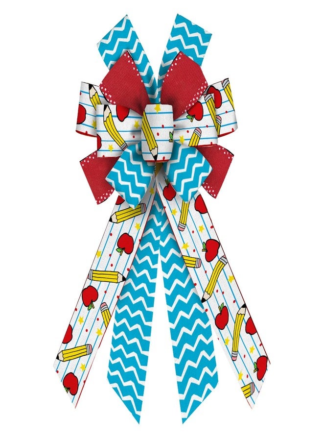 On-Airstore أقواس كبيرة لتزيين أكاليل العودة إلى المدرسة، أقواس من الكتان والخيش بلون أزرق تفاحي مموج، أقواس لتزيين قمة شجرة عيد الميلاد بطابع مدرسي، زينة داخلية وخارجية، لوازم تزيين أكاليل الزهور - Image 1