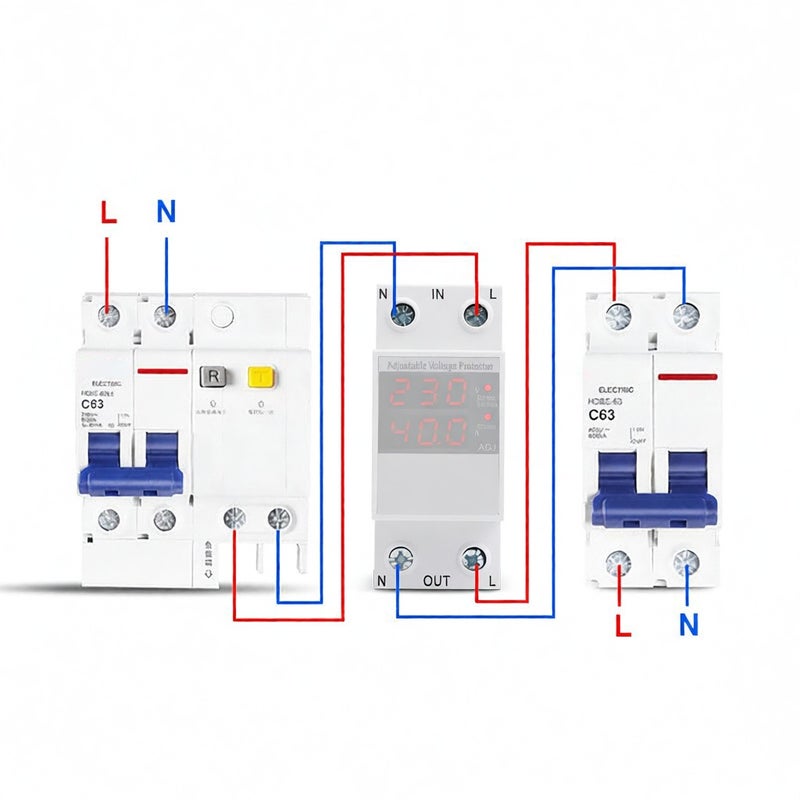 Adjustable Voltage Protector 220V 63A Multifunctional Self-Resetting Dual Display - Automatic & Manual Reset Modes Circuit Protector for Household Circuit Protection - Image 5