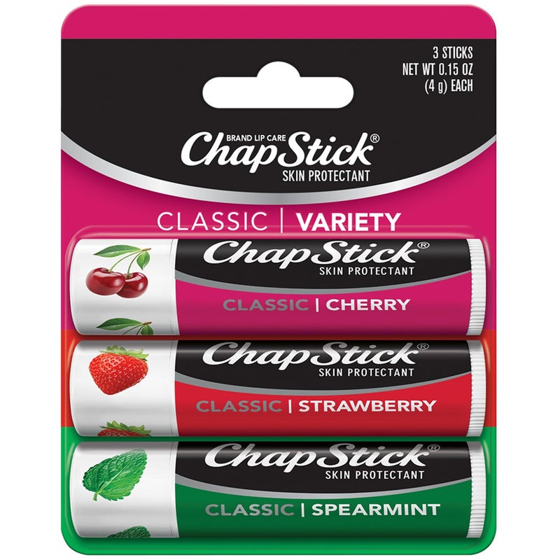 ChapStick Lip Care Set Classic Collection 3Pack  Spearmint Cherry and Strawberry Lip Balm 015 Ea