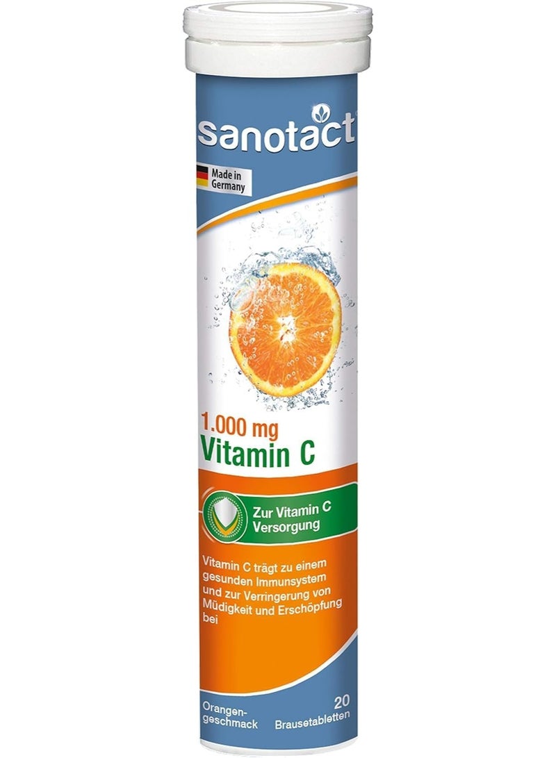 Sanotact 1,000 mg Vitamin C Effervescent Tablets, Orange Flavour, Dietary Supplement, Vegan, Only 1x Daily, Pack of 20 - Image 1