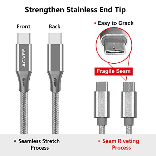AGVEE 2 Pack 15ft USB-C Cable, Extra Long Braided Type-C Charging Cord Fast Android Phone Charger Wire, Seamless USBC End Tip for Samsung S10 S10e S9 S8 A10e, Note 9 8, LG Stylo 4 5, Dark Gray - Image 5