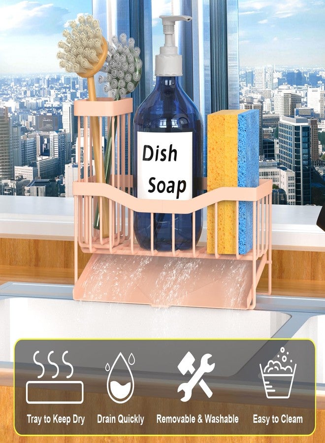 Fssvcd Maifan Sink Caddy Sponge Holder for Kitchen with Brush Holder and Stainless Steel Self Drain Tray, Rustproof Kitchen Sink Organizer for Sponge, Soap Dispenser Storage Accessories Pinky White - Image 3