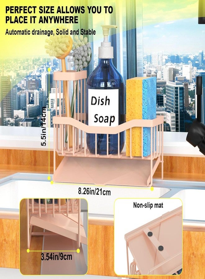 Fssvcd Maifan Sink Caddy Sponge Holder for Kitchen with Brush Holder and Stainless Steel Self Drain Tray, Rustproof Kitchen Sink Organizer for Sponge, Soap Dispenser Storage Accessories Pinky White - Image 5