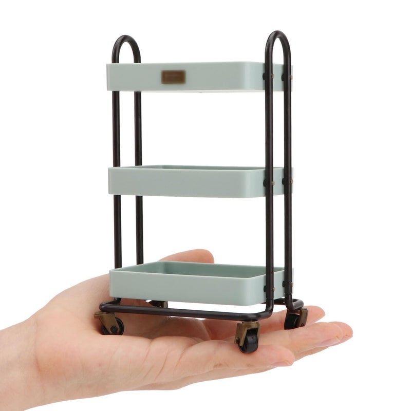 Cutemini Dollhouse Miniature Handcart 3 Layers Storage with Wheels for Mini House Kitchen Furniture Restaurant Cart Trolley Dining Cart Shelf Accessories Garden Decoration Blue - Image 3