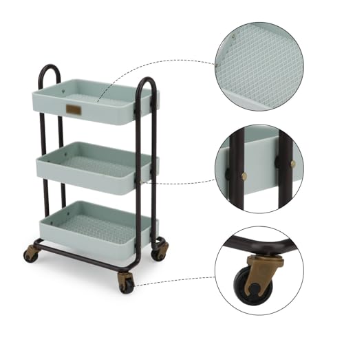 Cutemini Dollhouse Miniature Handcart 3 Layers Storage with Wheels for Mini House Kitchen Furniture Restaurant Cart Trolley Dining Cart Shelf Accessories Garden Decoration Blue - Image 5