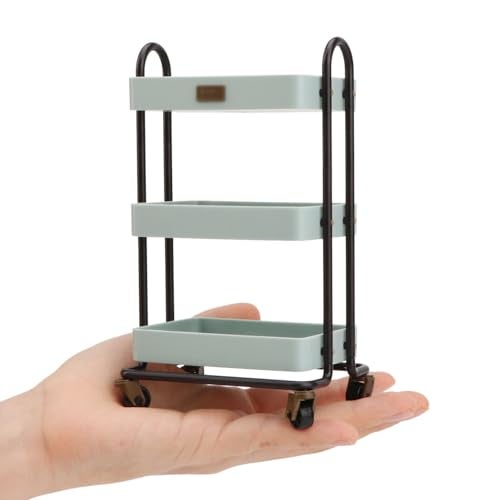 Cutemini Dollhouse Miniature Handcart 3 Layers Storage with Wheels for Mini House Kitchen Furniture Restaurant Cart Trolley Dining Cart Shelf Accessories Garden Decoration Blue - Image 1