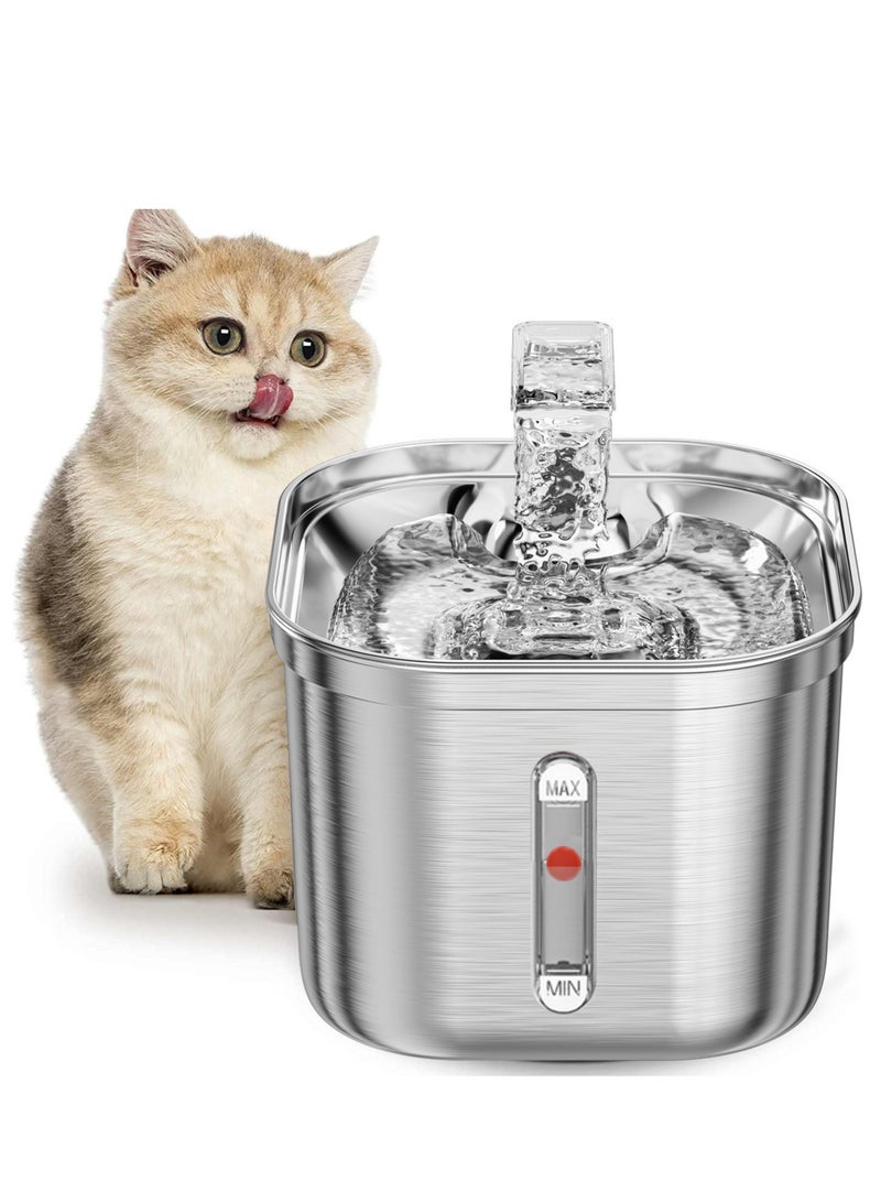 فورتي موزع مياه أوتوماتيكي من الفولاذ المقاوم للصدأ من الفولاذ المقاوم للصدأ 84 أونصة / 2.5 لتر مع مستوى ماء مناسب لكلاب القطط - Image 1