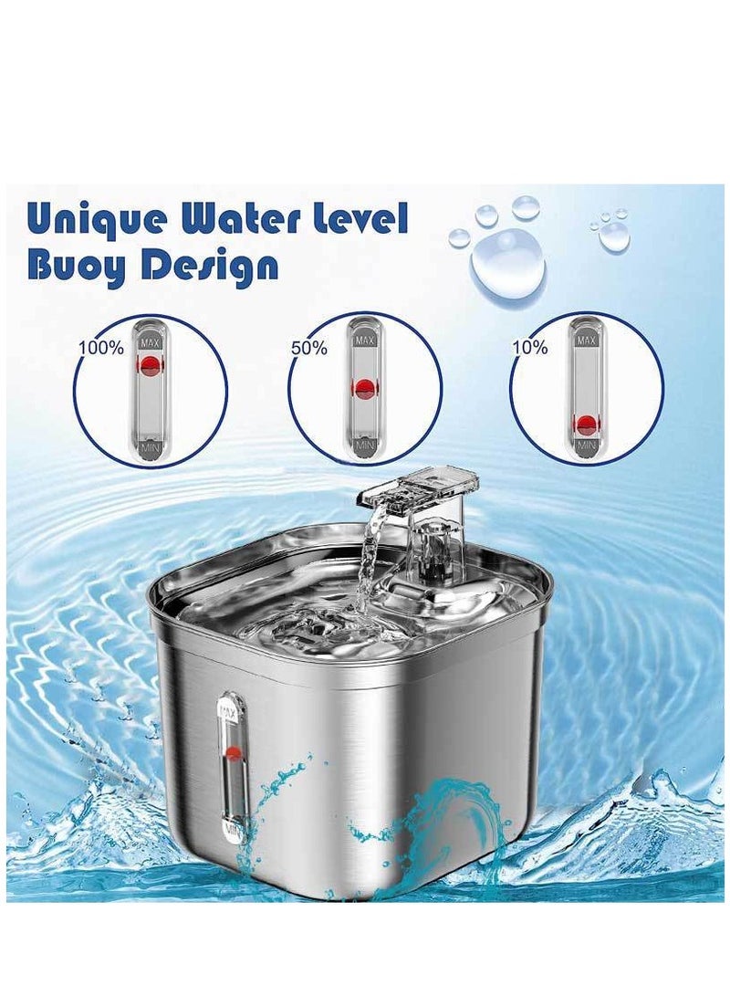 فورتي موزع مياه أوتوماتيكي من الفولاذ المقاوم للصدأ من الفولاذ المقاوم للصدأ 84 أونصة / 2.5 لتر مع مستوى ماء مناسب لكلاب القطط - Image 3