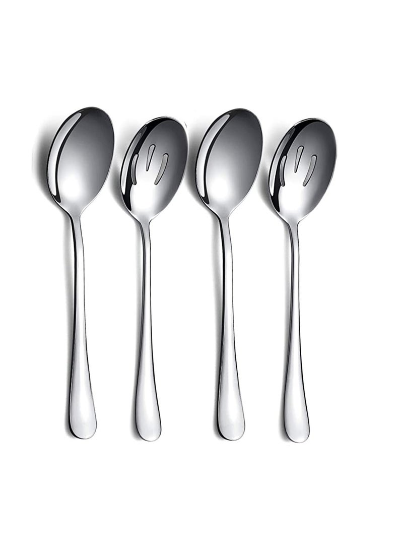 Restaurant Serving Utensils, Stainless Steel Buffet Spoons, 2 Serving and 2 Slotted Spoons, Dishwasher Safe, Party and Banquet Essentials - Image 1