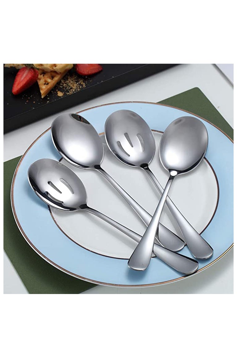 Restaurant Serving Utensils, Stainless Steel Buffet Spoons, 2 Serving and 2 Slotted Spoons, Dishwasher Safe, Party and Banquet Essentials - Image 2