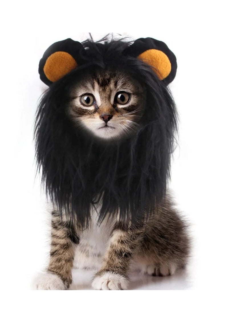 Lion Mane Wig for Cat Costume, Black Lion Mane Wig Pet Costumes Hat, Lion Hair Cat Hat, Accessories Decoration for Kitten Cats, for Festival Party Activity (Size: M) - Image 1