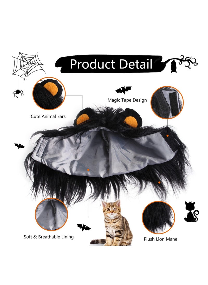 Lion Mane Wig for Cat Costume, Black Lion Mane Wig Pet Costumes Hat, Lion Hair Cat Hat, Accessories Decoration for Kitten Cats, for Festival Party Activity (Size: M) - Image 3