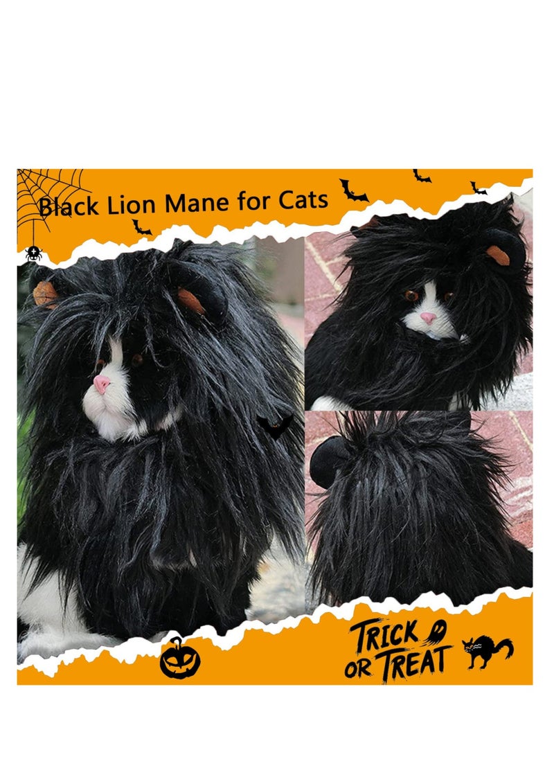 Lion Mane Wig for Cat Costume, Black Lion Mane Wig Pet Costumes Hat, Lion Hair Cat Hat, Accessories Decoration for Kitten Cats, for Festival Party Activity (Size: M) - Image 4
