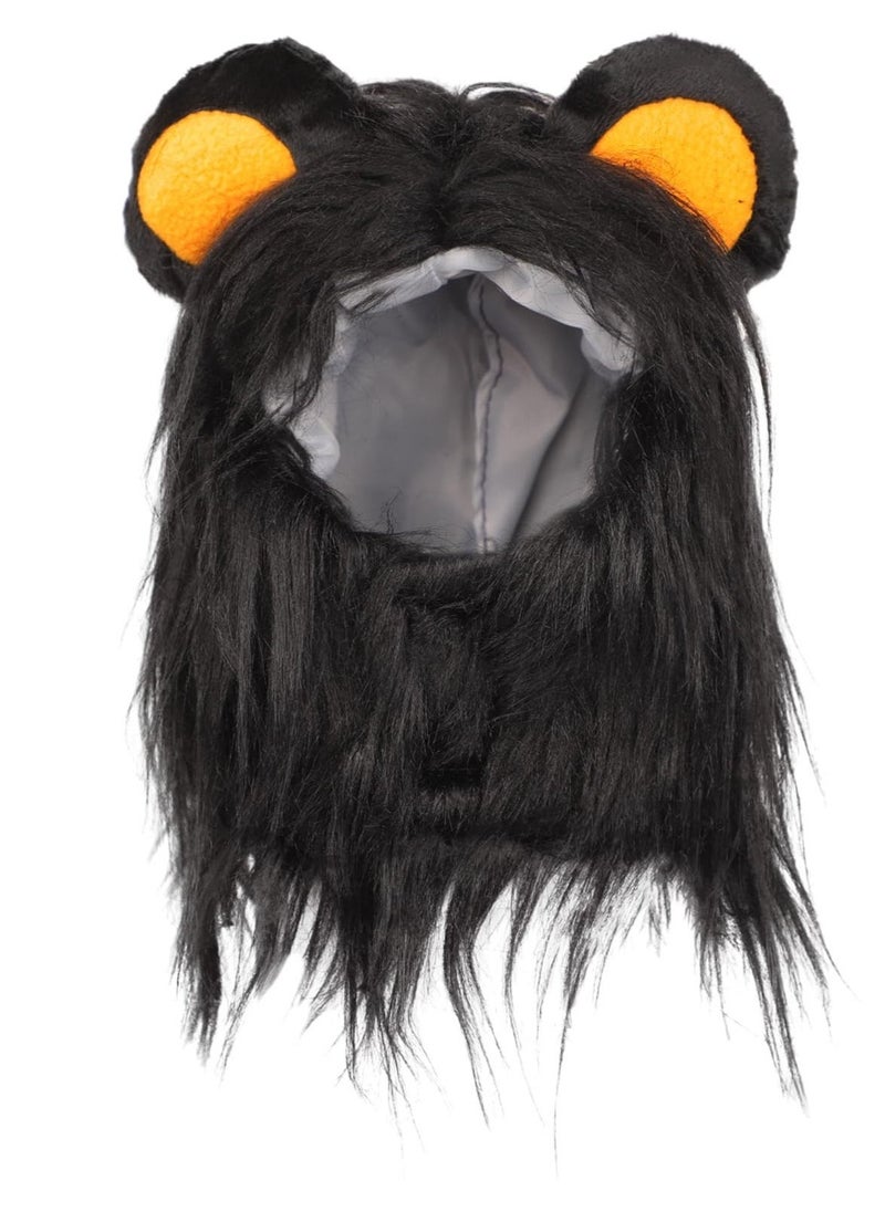 Lion Mane Wig for Cat Costume, Black Lion Mane Wig Pet Costumes Hat, Lion Hair Cat Hat, Accessories Decoration for Kitten Cats, for Festival Party Activity (Size: M) - Image 5