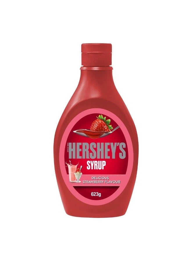 شراب هيرشي بنكهة الفراولة اللذيذة في زجاجة ضغط سهلة - 623 جرام