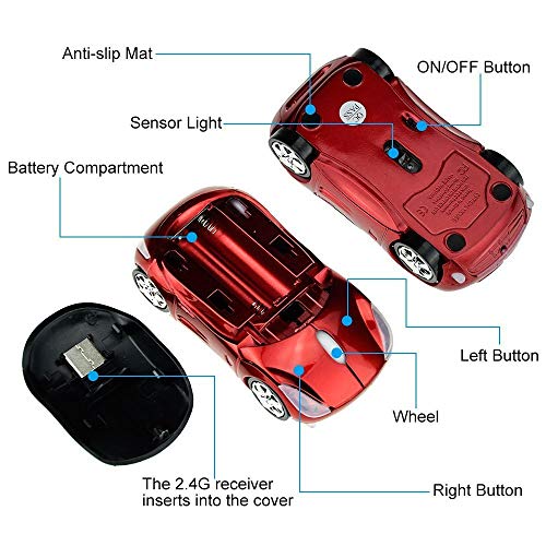 MICROWARE Car Shaped 2.4GHz Wireless Mouse USB Receiver for PC Laptop Notebook - Red - Image 5