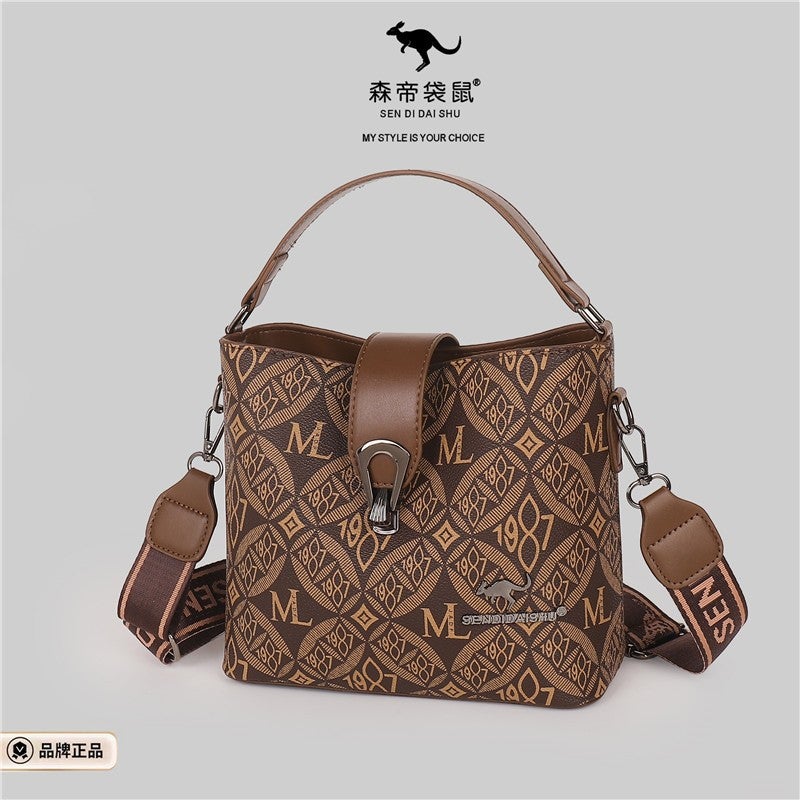 Light Luxury Texture Portable Bucket Bag Women'S Large Capacity Shoulder Bag Fashion Printed Simple Crossbody Bag - Image 5