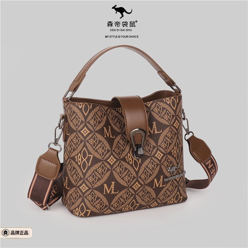 Light Luxury Texture Portable Bucket Bag Women'S Large Capacity Shoulder Bag Fashion Printed Simple Crossbody Bag - Image 3