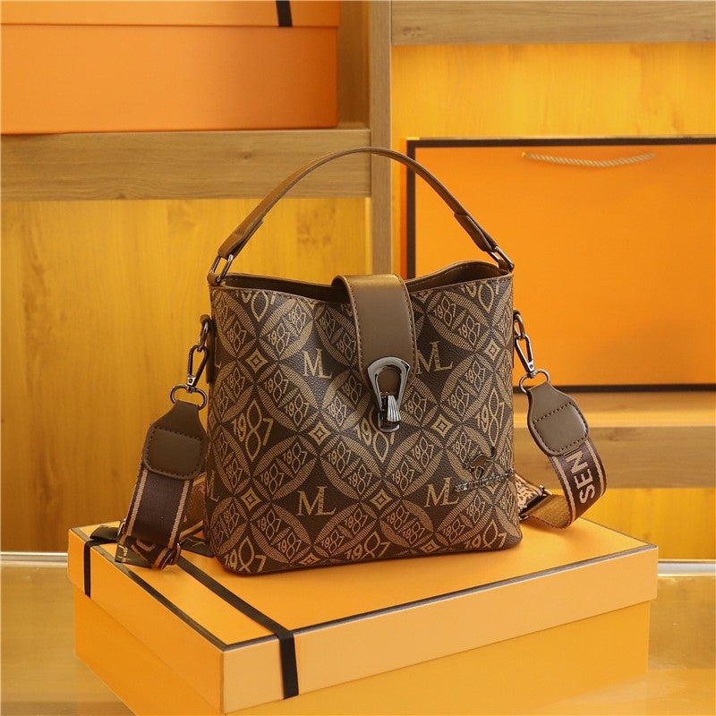 Light Luxury Texture Portable Bucket Bag Women'S Large Capacity Shoulder Bag Fashion Printed Simple Crossbody Bag - Image 4