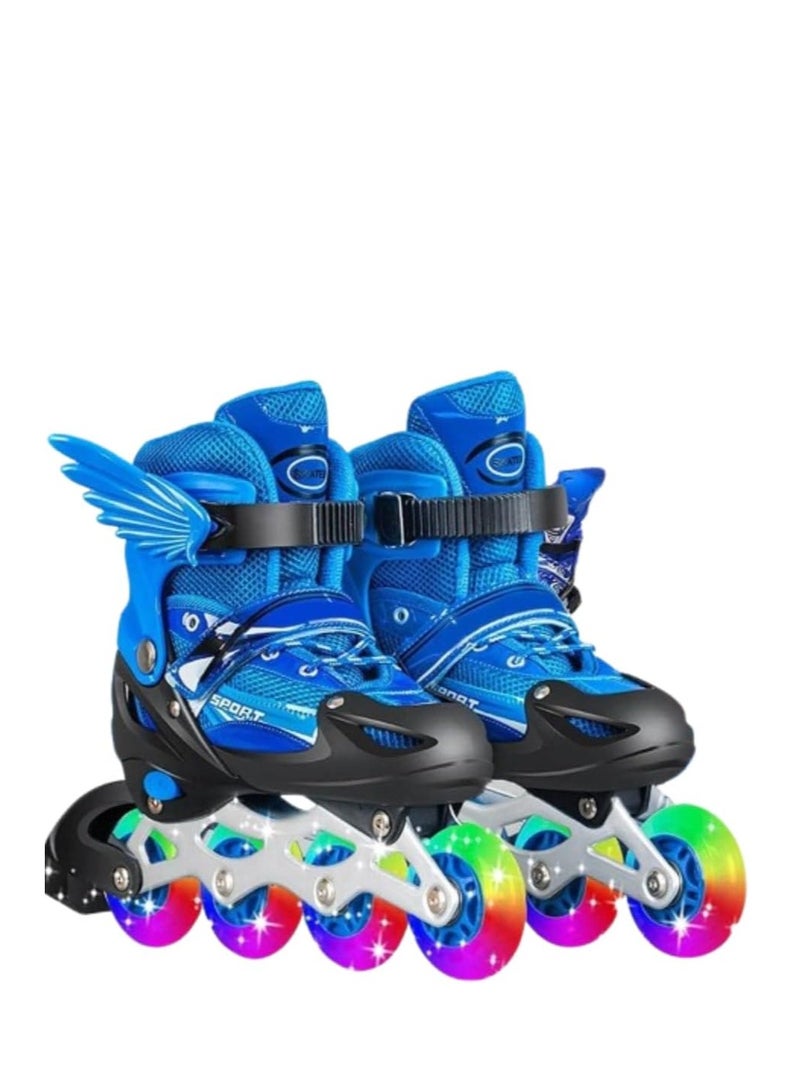 UKR Blue Kids Rollerblades for Boys and Teens – Inline Skating Shoes with Adjustable Size and Rainbow LED Wheels 4-9 years  ( 33-38 EU ) Medium - Image 1