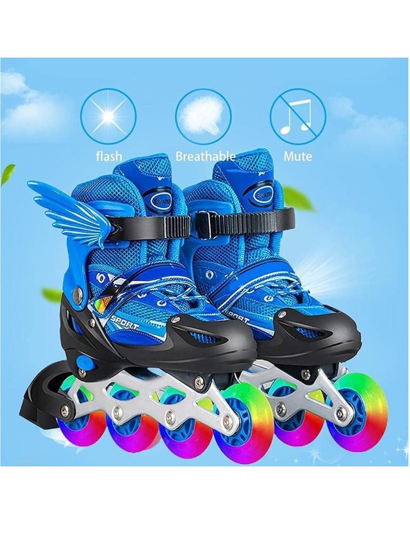 UKR Blue Kids Rollerblades for Boys and Teens – Inline Skating Shoes with Adjustable Size and Rainbow LED Wheels 4-9 years  ( 33-38 EU ) Medium - Image 3