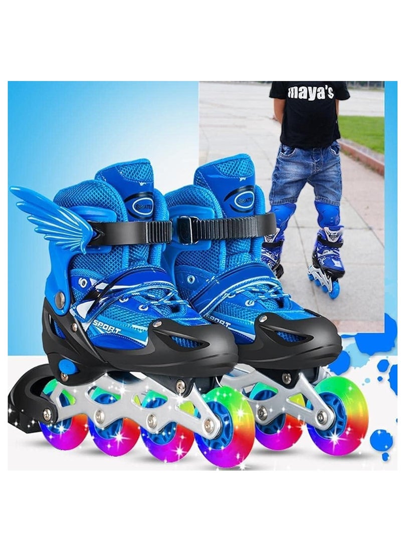 UKR Blue Kids Rollerblades for Boys and Teens – Inline Skating Shoes with Adjustable Size and Rainbow LED Wheels 4-9 years  ( 33-38 EU ) Medium - Image 4