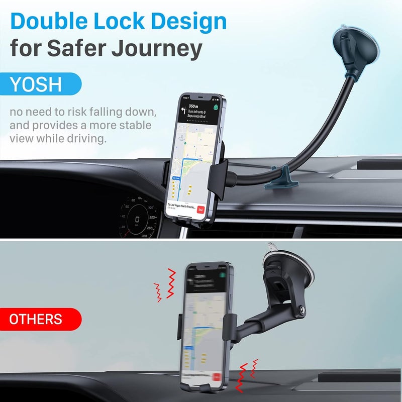 YOSH Adjustable Windscreen Car Phone Holder with Long Arm Gooseneck & Strong Suction Cup - Image 4