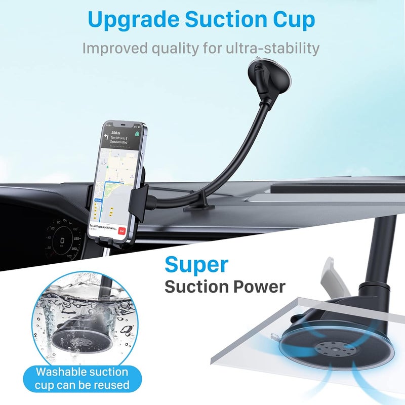 YOSH Adjustable Windscreen Car Phone Holder with Long Arm Gooseneck & Strong Suction Cup - Image 3
