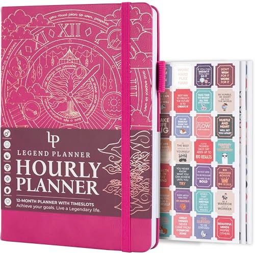 Legend Planner Hourly Schedule Edition – Deluxe Weekly & Daily Organizer with Time Slots. Time Management Appointment Book Journal for Work & Personal Life, Undated, A5 Hardcover – Hot Pink, Gold Foil - Image 1