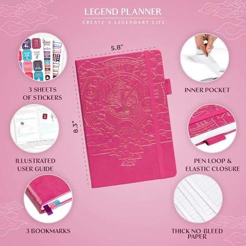 Legend Planner Hourly Schedule Edition – Deluxe Weekly & Daily Organizer with Time Slots. Time Management Appointment Book Journal for Work & Personal Life, Undated, A5 Hardcover – Hot Pink, Gold Foil - Image 2