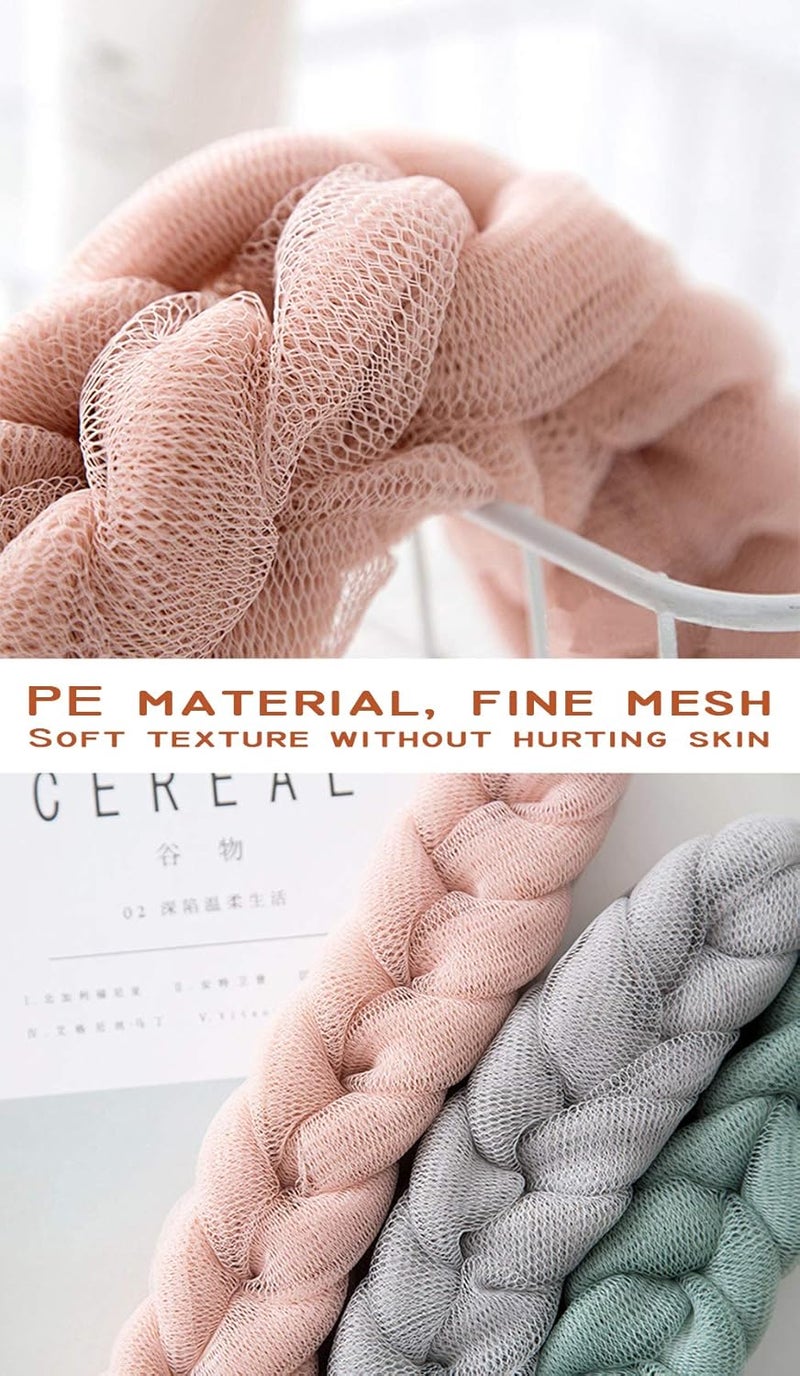 AARainbow 4 Packs Long Stretch Back Sponge with Rope Handles Back Scrubber Bath Shower Mesh Sponge Exfoliating Body Scrub Stretch Braided Loofah for Men and Women (1 White+1 Grey+1 Pink+1 Lotus Pink - Image 4