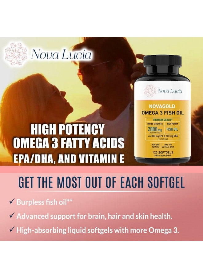 Nova Lucia Omega 3 Burpless Fish Oil Supplement 2000mg Max Strength Maintain Healthy Heart, Sharper Brain, Shiny Hair, Boost Immune System, High Potency EPA & DHA Vitamin E, Non-GMO 120 Small Liquid Softgels - Image 4
