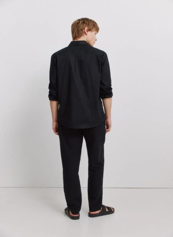 Springfield  Linen/cotton drawstring elasticated waistband welt back pockets front coin pocket Comfort Slim fit trousers for Men | Best Price UAE