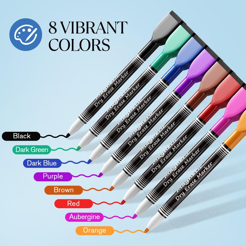 MaxGear Dry Erase Markers Fine Tip with Eraser, Assorted Color Magnetic Whiteboard Markers Erasable Fine Point Low Odor for White Board, School Supplies for Classroom, Home, Office, 8 Count - Image 2