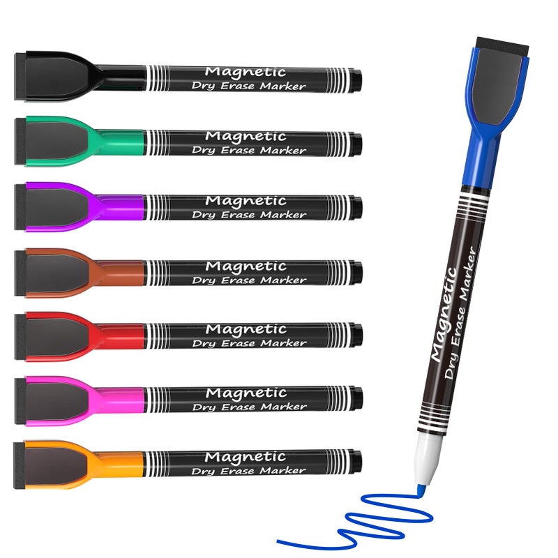 MaxGear Dry Erase Markers Fine Tip with Eraser, Assorted Color Magnetic Whiteboard Markers Erasable Fine Point Low Odor for White Board, School Supplies for Classroom, Home, Office, 8 Count - Image 1