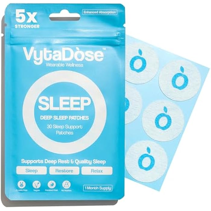 Vytadose Natural Melatonin-Free Herbal Sleep Patches for Adults - No Added Hormones - 8-Hour Time-Release Formula - Ashwagandha, Magnesium, Passionflower, Valerian Root, Lemon Balm & Chamomile - Image 1