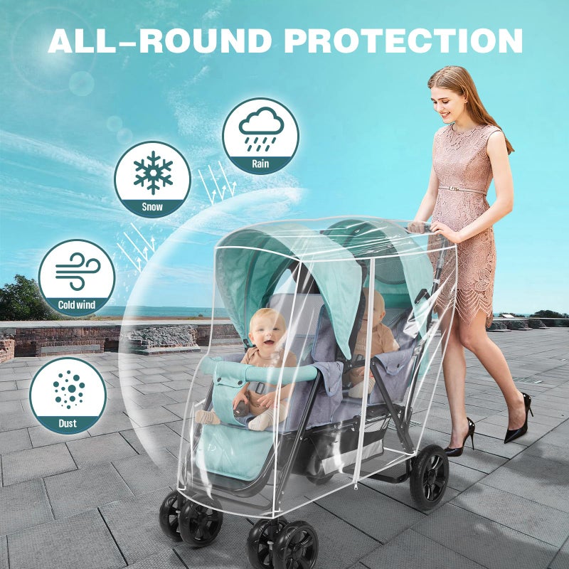 PAHTTO Double Stroller Rain Cover, Waterproof Weather Shield for Tandem Double Stroller, Twins Stroller Cover for Rain/Wind/Snow/Cold/Dust, Childseat Stroller Weather Shield, Baby Outdoor Accessories - Image 2