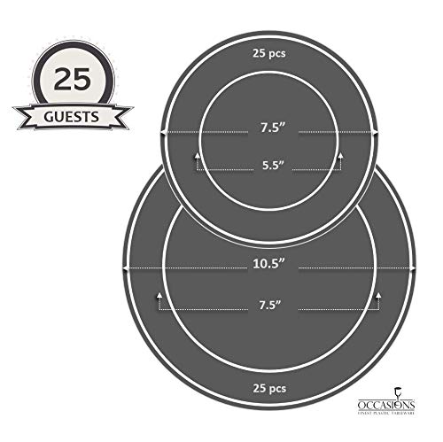 OCCASIONS FINEST PLA "" OCCASIONS "" 50 Plates Pack (25 Guests)-Heavyweight Wedding Party Disposable Plastic Plate Set -25 x 10.5'' Dinner + 25 x 7.5'' Salad/Dessert plates (Plain Ivory) - Image 4