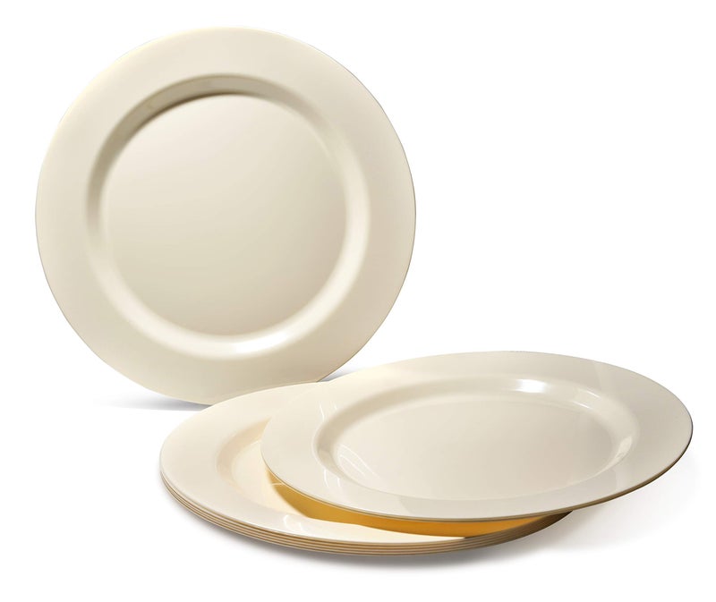 OCCASIONS FINEST PLA "" OCCASIONS "" 50 Plates Pack (25 Guests)-Heavyweight Wedding Party Disposable Plastic Plate Set -25 x 10.5'' Dinner + 25 x 7.5'' Salad/Dessert plates (Plain Ivory) - Image 2