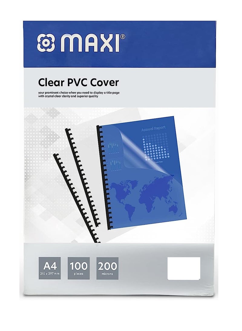 Maxi 100-Piece Clear Binding Cover A4 Size 200 Micron Thickness - Image 1