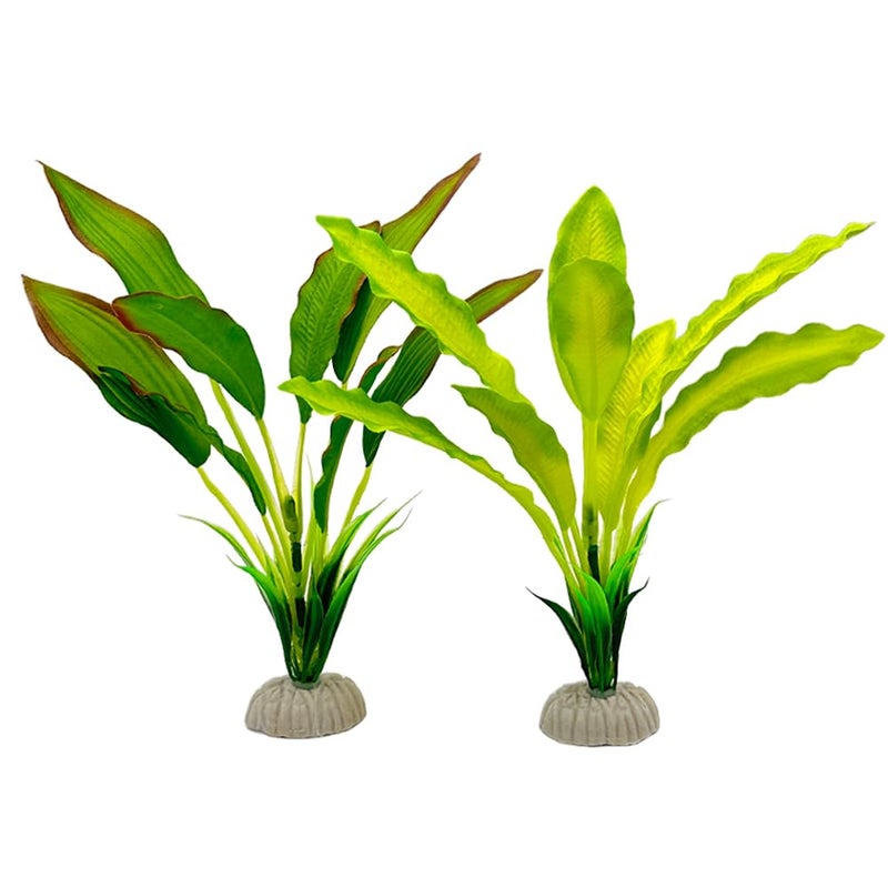 Smoothedo-Pets 2pcs Set Green Artificial Plant Fish Tank Decor Aquarium Decorations Betta Leaf pad Hammock 8inch Silk/Plastic Plant Goldfish Fish Bowl Small Tank Plants (Green-2pcs-Set) - Image 1