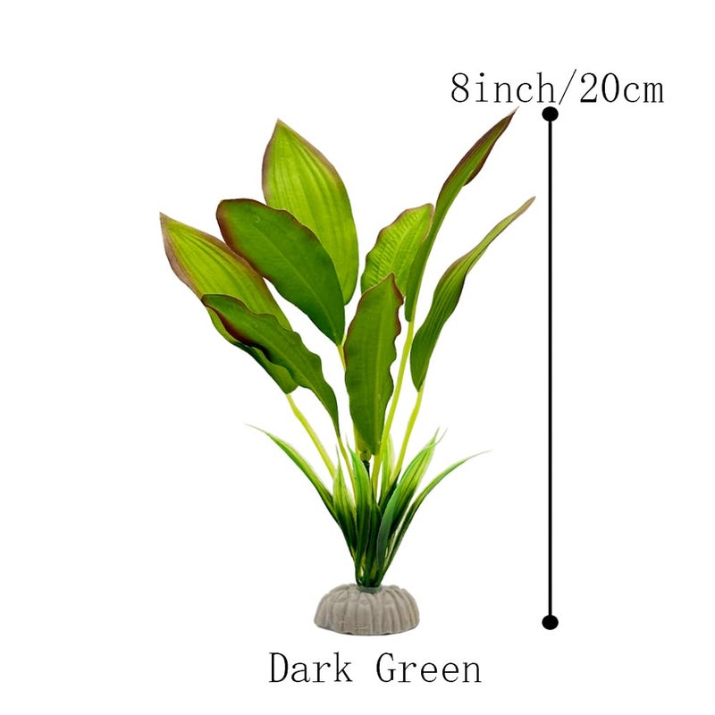 Smoothedo-Pets 2pcs Set Green Artificial Plant Fish Tank Decor Aquarium Decorations Betta Leaf pad Hammock 8inch Silk/Plastic Plant Goldfish Fish Bowl Small Tank Plants (Green-2pcs-Set) - Image 3