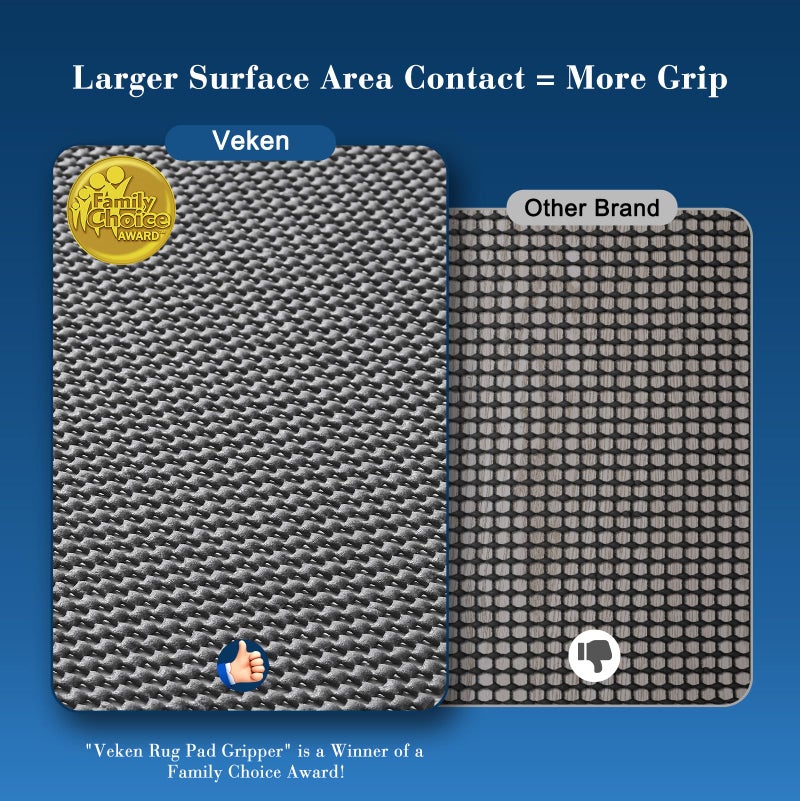 Veken 2x3 Ft Rug Pad Gripper for Hardwood Floors, Non Slip Dark Grey Rug Pads for Area Rugs, Thick Rug Grippers for Tile Floors, Under Carpet Anti Skid Mat, Keep Your Rugs Safe and in Place - Image 2