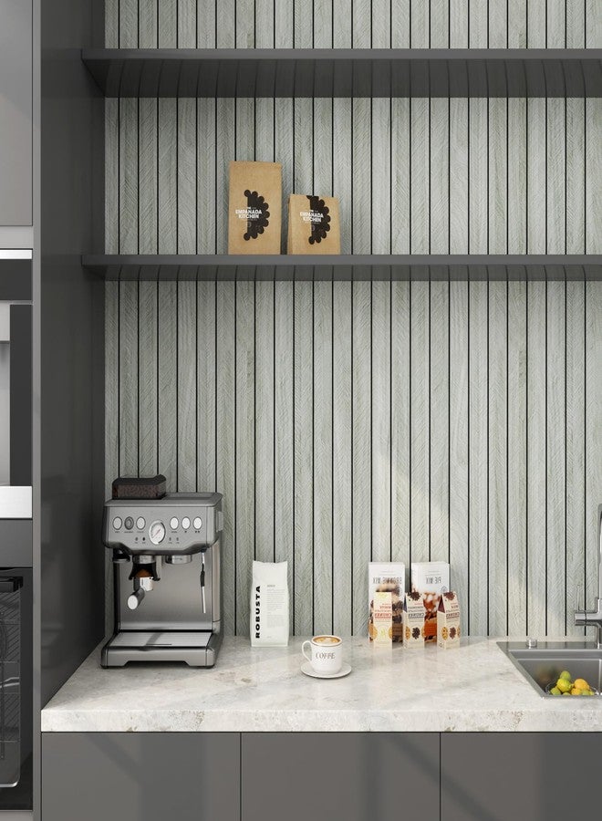 LaCheery Herringbone Wood Slat Wall Panels for Bedroom Walls Peel and Stick Fluted Wooden Wall Panels Grey Wood Slat Panel Roll Waterproof Bathroom Interior Decor 3D Self Adhesive Foam PVC 11.8"x79" - Image 5